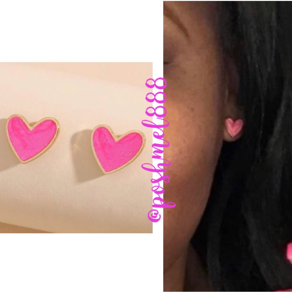 Delicatehot Pink & Gold Valentine'sday Heart Stud Earrings